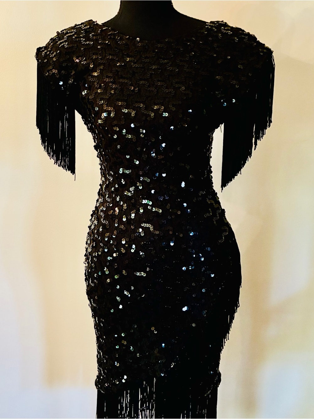Vintage Dave & Johnny black sequined with fringe formal dress. Size 3-4